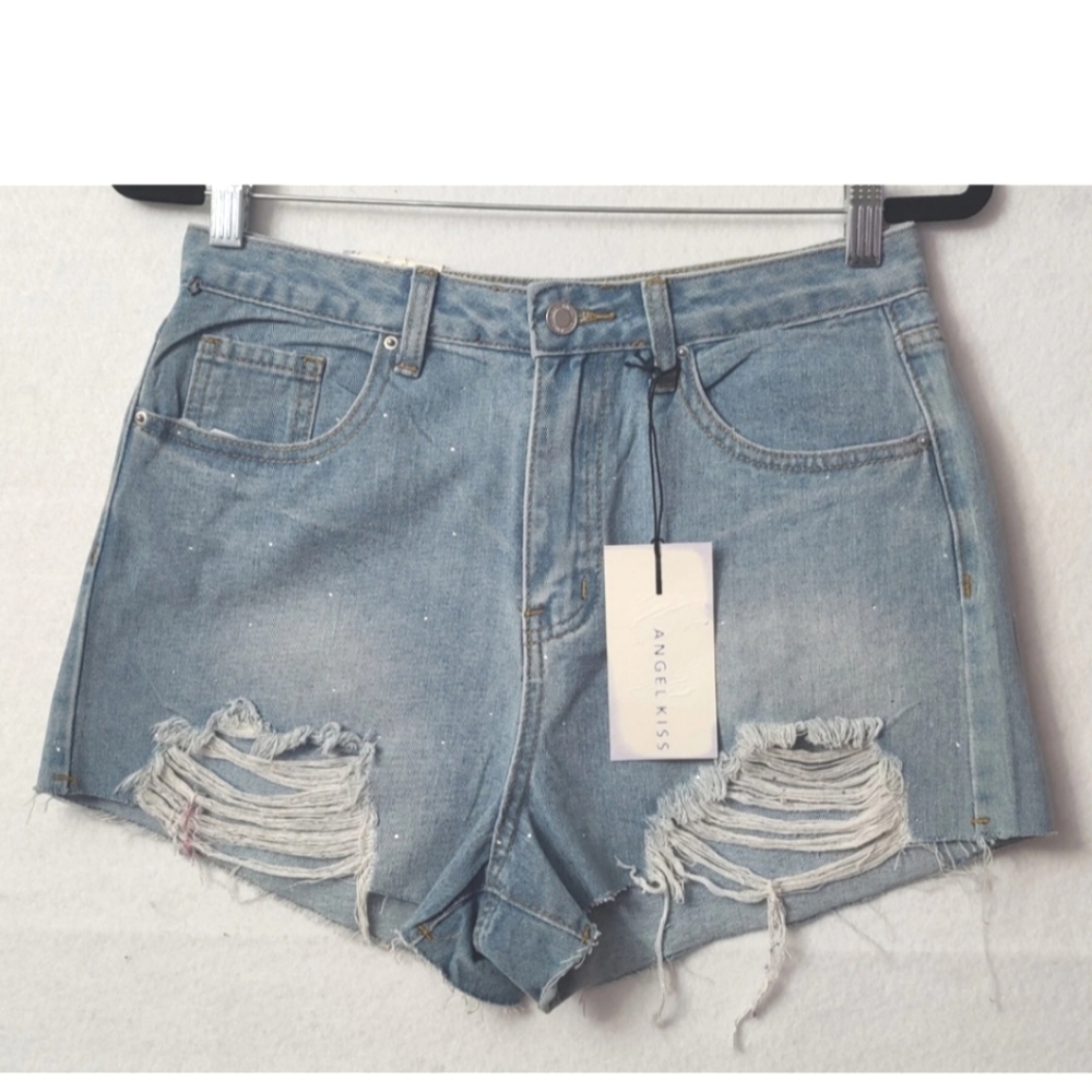 ANGEL KISS Women's Distressed  Denim Shorts Size  27 Blue‎ Jeans